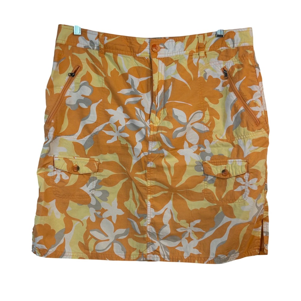Columbia Sportswear Womens 16 Orange Floral Cotton‎ Ripstop Cargo Skirt